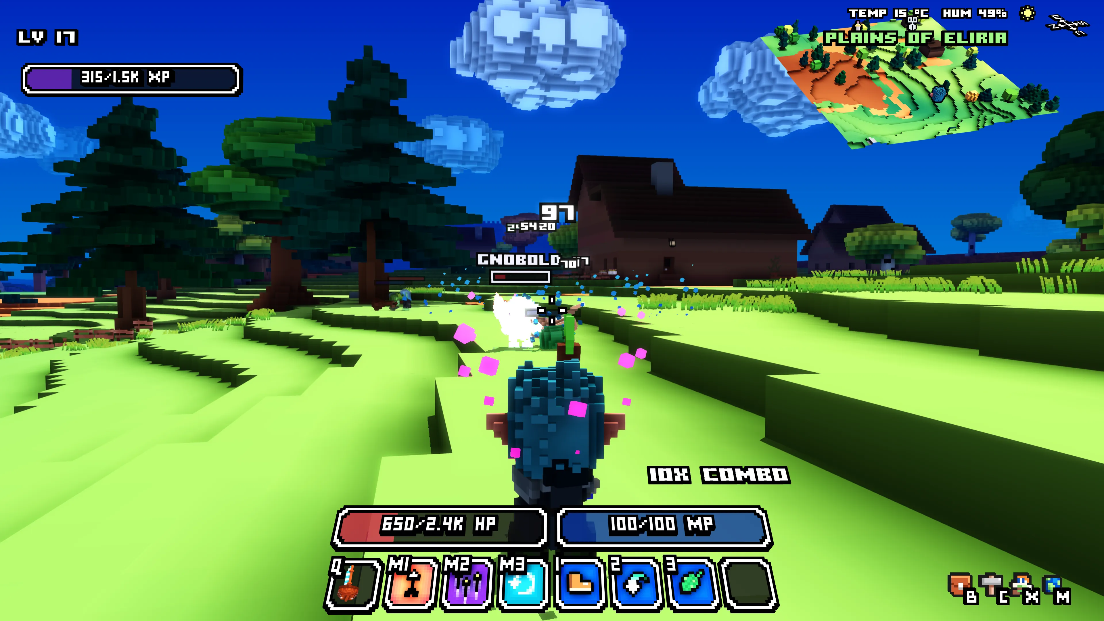 Damage numbers above an enemy during combat in Cube World Omega.
