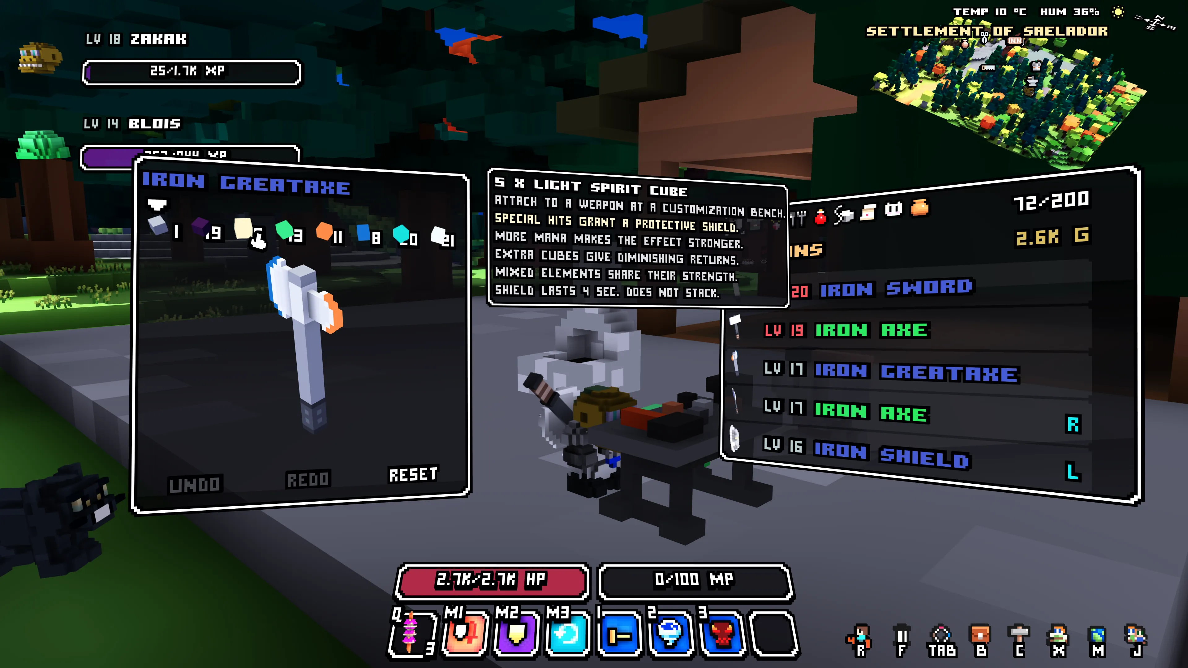 A Light Spirit Cube tooltip at the customization bench, explaining the protective shield granted by successful special attacks.