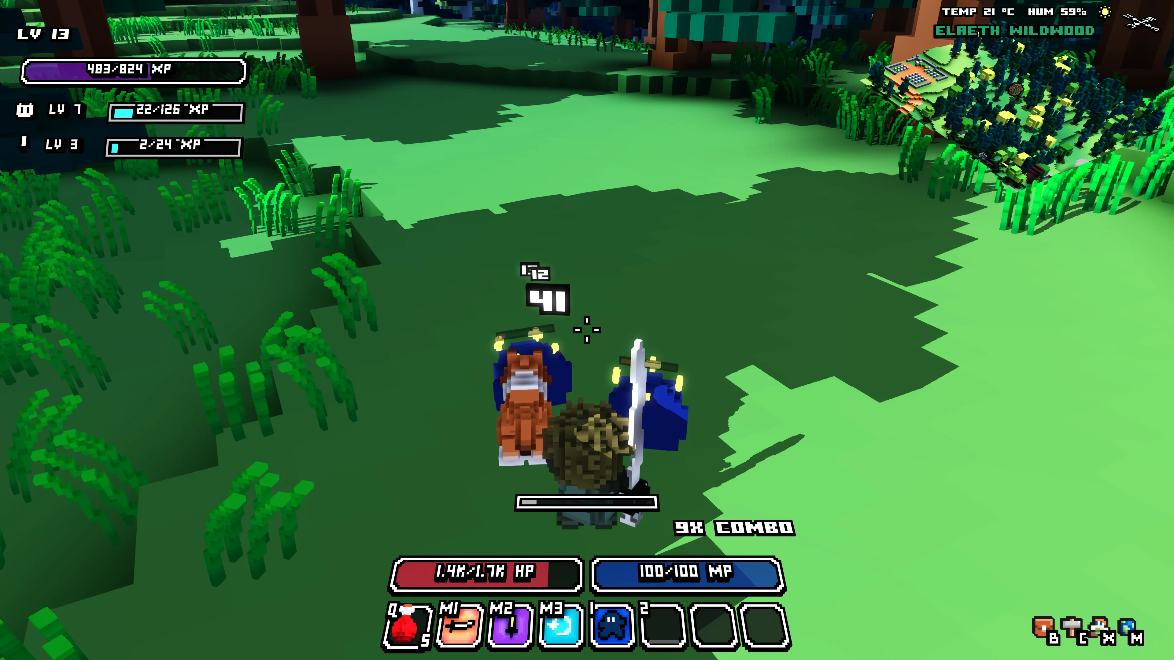 Pet Taming and a combat talent progressing together, with two talent XP bars below the character XP bar.