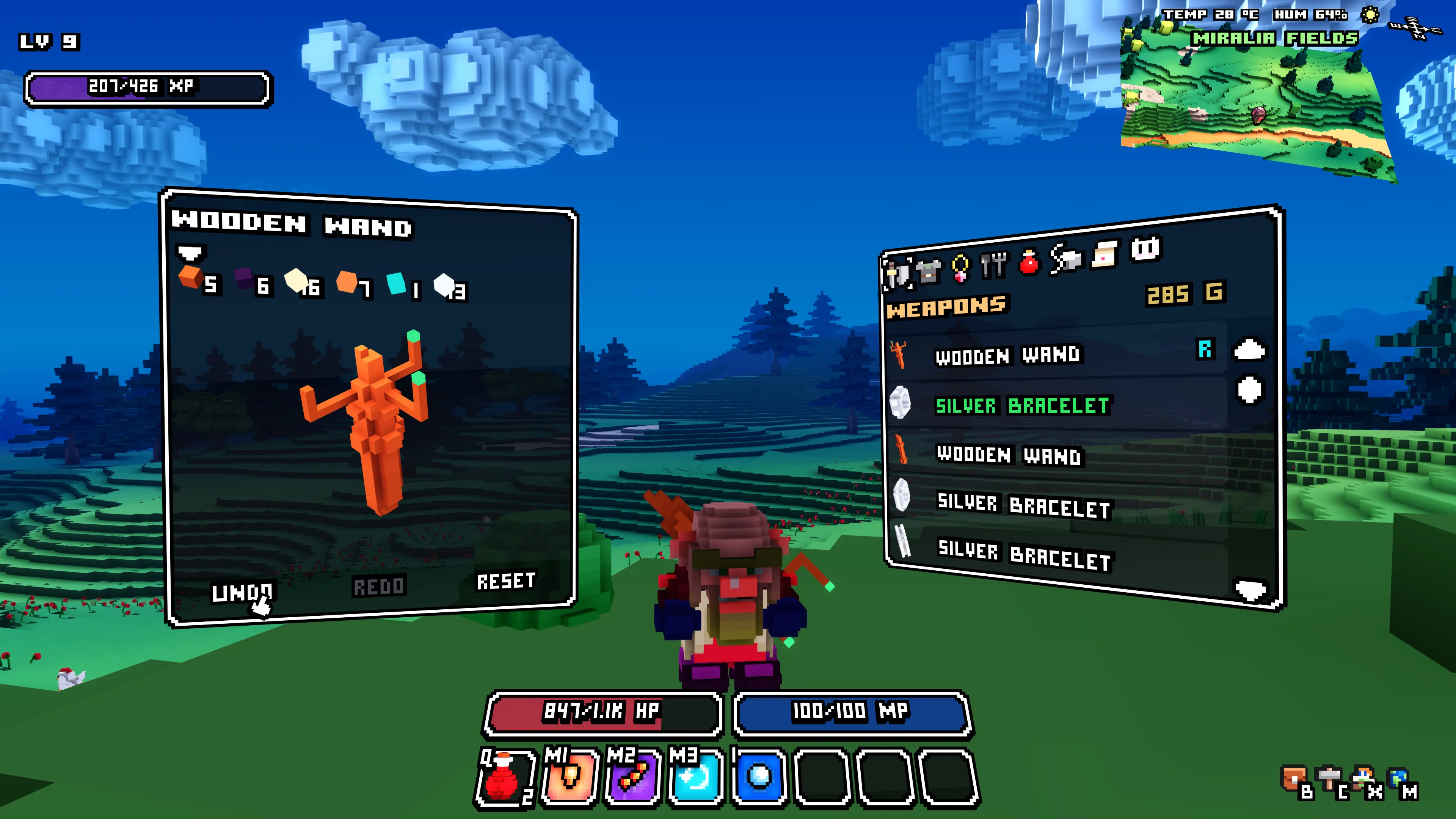 A customized wooden wand in the voxel editor, with the new Undo, Redo and Reset buttons.